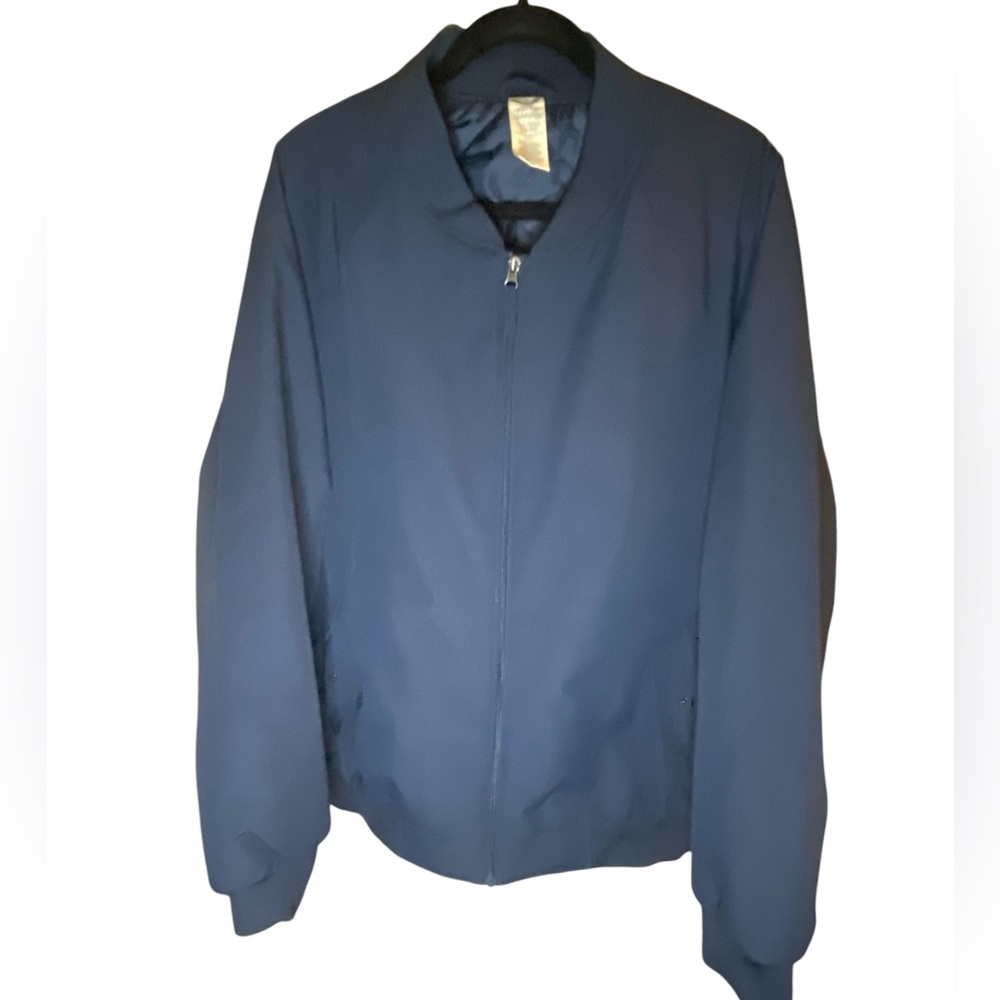 Men’s Faded Glory navy blue bomber jacket, 2XL, full zip front with side pockets